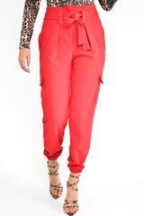 Red Paper Bag Cargo Pocket Trousers - Brette-Trousers