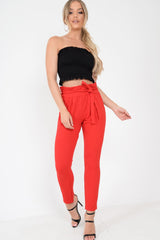 Red Paper Bag Tie Waist Cigarette Trousers - Karmen-Trousers