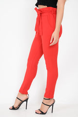 Red Paper Bag Tie Waist Cigarette Trousers - Karmen-Trousers