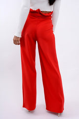 Red Paper Bag Tie Waist Wide Leg Trousers - Kennedy-Trousers