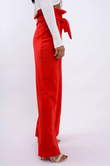 Red Paper Bag Tie Waist Wide Leg Trousers - Kennedy-Trousers