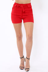 Red Paperbag Tie Waist Shorts - Billie-Shorts