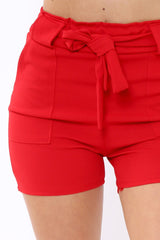 Red Paperbag Tie Waist Shorts - Billie-Shorts