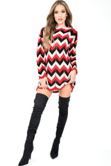Red Pink Black Chevron Jumper Dress - Kalise-Knitwear