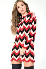 Red Pink Black Chevron Jumper Dress - Kalise-Knitwear