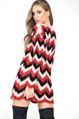 Red Pink Black Chevron Jumper Dress - Kalise-Knitwear