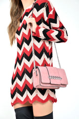 Red Pink Black Chevron Jumper Dress - Kalise-Knitwear