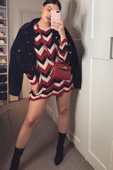 Red Pink Black Chevron Jumper Dress - Kalise-Knitwear