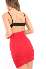 Red Pinstripe Skirt Lace Up Skirt - Lela-Skirts