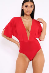 Red Plunge Bodysuit - Florence-Bodysuits