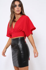 Red Plunge Crop Top - Suzanne-Crop Tops
