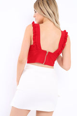 Red Plunge Ruffle Crop Top - Donetella-Crop Tops