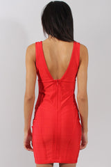 Red Plunge V Bandage Dress - Kia-Dresses