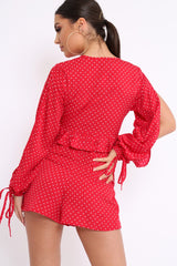 Red Polka Dot Frill Tie Crop Top - Anaiya-Tops