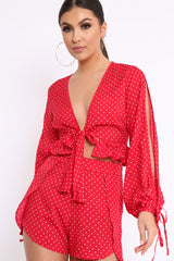 Red Polka Dot Frill Tie Crop Top - Anaiya-Tops