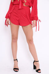 Red Polka Dot Mini Split Shorts - Cassie-Shorts