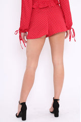 Red Polka Dot Mini Split Shorts - Cassie-Shorts