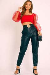 Red Polka Dot Organza Sleeve Crop Top - Bianca-Crop Tops