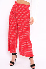 Red Polka Dot Paper Bag Waist Wide Legged Pleated Trousers - Louise-Trousers