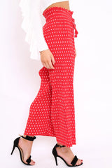Red Polka Dot Paper Bag Waist Wide Legged Pleated Trousers - Louise-Trousers