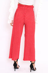 Red Polka Dot Paper Bag Waist Wide Legged Pleated Trousers - Louise-Trousers