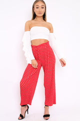 Red Polka Dot Paper Bag Waist Wide Legged Pleated Trousers - Louise-Trousers