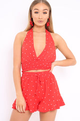 Red Polka Dot Shorts and Halterneck Co-ord - Alivia-Co-ords