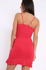 Red Polka Dot Wrap Dress with Frills - Beth-Dresses