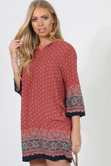 Red Print Shift Dress - Charlotte-Dresses
