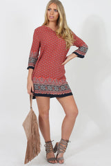 Red Print Shift Dress - Charlotte-Dresses