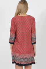 Red Print Shift Dress - Charlotte-Dresses