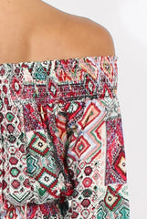 Red Printed Bardot Playsuit - Susannah-Playsuits