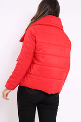 Red Puffer Jacket with Tie Front - Lolamae-Jackets