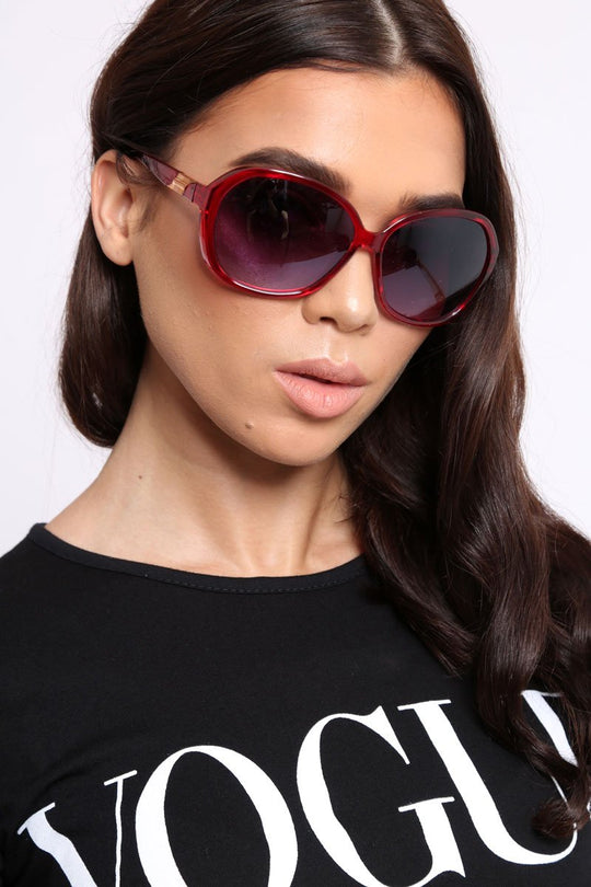 Red Retro Rounded Frame Sunglasses - Liza