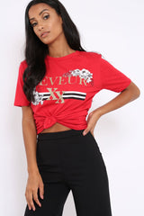 Red Reveur Slogan T-shirt - Caty-Tops