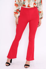 Red Ribbed Kick Flare Trousers - Chlo-Trousers