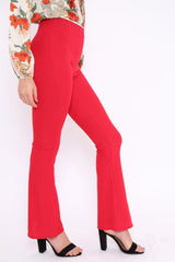 Red Ribbed Kick Flare Trousers - Chlo-Trousers