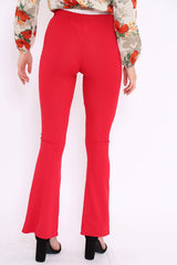 Red Ribbed Kick Flare Trousers - Chlo-Trousers
