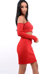 Red Ribbed Knitted Co-ord with Frill Hems - Sicilie-Co-ords