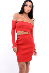 Red Ribbed Knitted Co-ord with Frill Hems - Sicilie-Co-ords