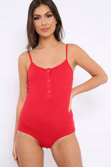 Red Ribbed Popper Front Bodysuit - Baylee-Bodysuits