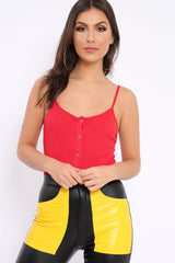 Red Ribbed Popper Front Bodysuit - Baylee-Bodysuits