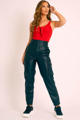 Red Ribbed Tie Front Bodysuit - Jadynn-Bodysuits