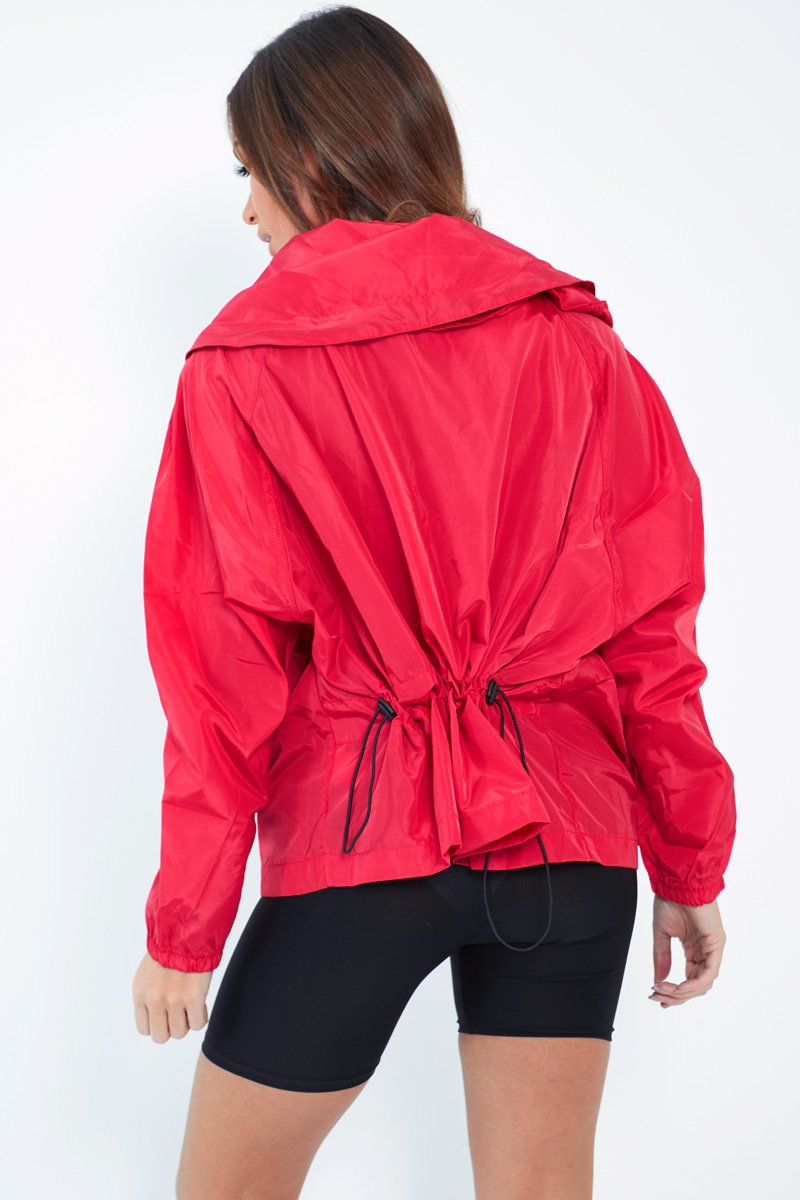 Red Ring Pull Zip Front Windbreaker Jacket - Tesla-Jackets