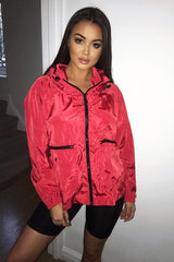 Red Ring Pull Zip Front Windbreaker Jacket - Tesla-Jackets