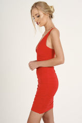 Red Ruched Side Dress - Alera-Dresses