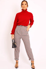 Red Ruffle Hem Chunky Knit Crop Jumper - Alannah-Crop Jumper