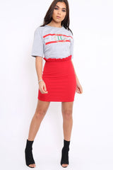 Red Ruffle Hem Mini Skirt - Abagail-Skirts