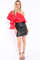 Red Ruffle One Sleeve Top - Sierra-Tops