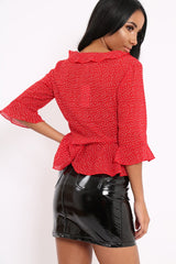 Red Ruffle Polka Dot Blouse - Cassie-Tops